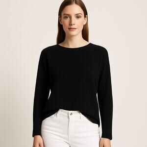 RDI Women’s M Black Waffle Knit Thermal Crewneck Long Sleeve Top NWOT